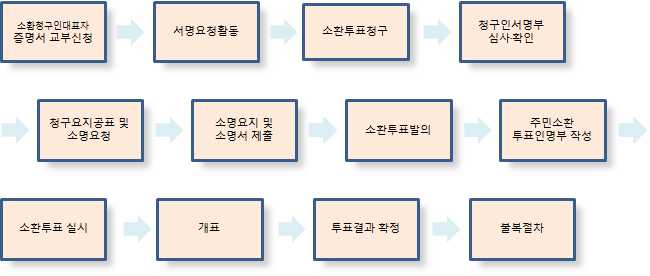 주민소환투표 절차를 설명한 그림입니다.